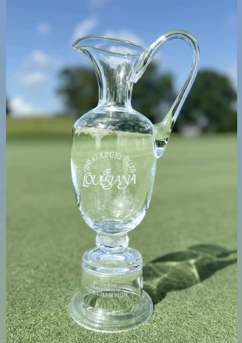 Country Club of Louisiana crystal claret jug trophy on the green