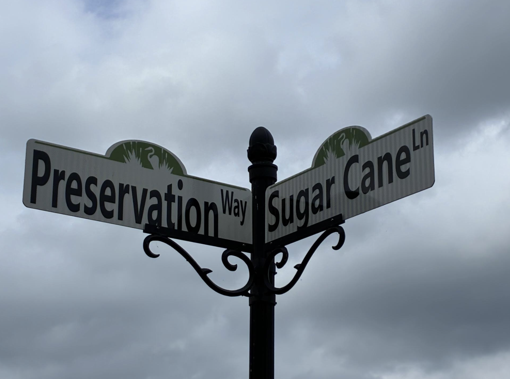 Preservation Way and Sugar Cane Lane street sign at The Preserve at Harveston