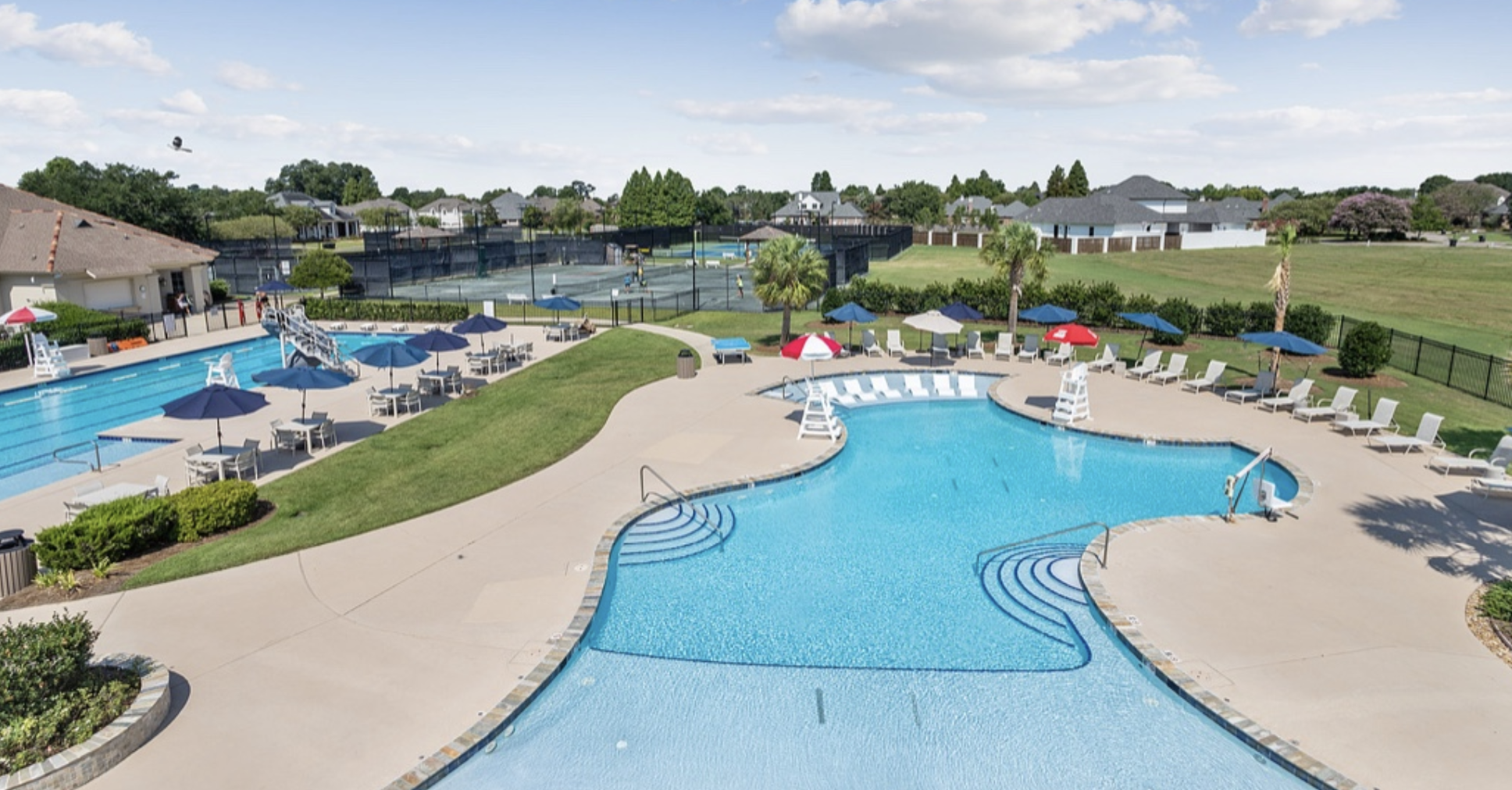 University Club pool and tennis courts aerial view